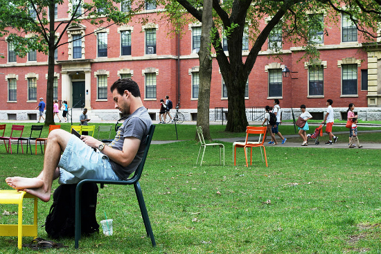 Aluno estudando no Harvard Yard | Foto: Vegasjon via Wikimedia Commons